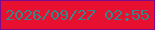 文字の大きさ：4、枠の色：7c0b90、背景の色：e81031、文字の色：358685 無料ブログパーツのブログ時計