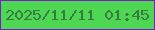 文字の大きさ：3、枠の色：7c1ac9、背景の色：4ed753、文字の色：397943 無料ブログパーツのブログ時計