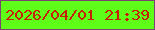 文字の大きさ：1、枠の色：7c4473、背景の色：5efe19、文字の色：c71f00 無料ブログパーツのブログ時計