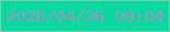 文字の大きさ：2、枠の色：7ccdaf、背景の色：09d99e、文字の色：9a95c4 無料ブログパーツのブログ時計