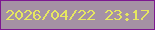 文字の大きさ：4、枠の色：7d1890、背景の色：a591a4、文字の色：e6e760 無料ブログパーツのブログ時計