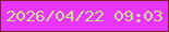 文字の大きさ：1、枠の色：7d202d、背景の色：e836fc、文字の色：cce187 無料ブログパーツのブログ時計