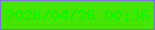 文字の大きさ：5、枠の色：7d74d9、背景の色：45e605、文字の色：0cf501 無料ブログパーツのブログ時計