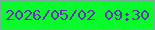 文字の大きさ：2、枠の色：7dad9d、背景の色：08fb2a、文字の色：672fb6 無料ブログパーツのブログ時計