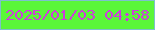 文字の大きさ：4、枠の色：7dc0cc、背景の色：5af638、文字の色：ce3ddc 無料ブログパーツのブログ時計