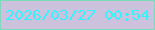 文字の大きさ：5、枠の色：7ddbb9、背景の色：cdc2dd、文字の色：32f5fe 無料ブログパーツのブログ時計