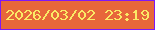 文字の大きさ：5、枠の色：7e18f6、背景の色：e7673a、文字の色：faea66 無料ブログパーツのブログ時計