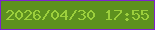 文字の大きさ：5、枠の色：7e22cf、背景の色：5d911e、文字の色：9ccf3c 無料ブログパーツのブログ時計