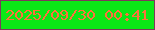 文字の大きさ：1、枠の色：7e395b、背景の色：0be816、文字の色：fe713c 無料ブログパーツのブログ時計