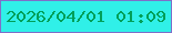 文字の大きさ：5、枠の色：7e6fc9、背景の色：30f0e8、文字の色：029f58 無料ブログパーツのブログ時計