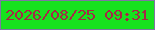 文字の大きさ：2、枠の色：7e76a3、背景の色：17e21e、文字の色：a52846 無料ブログパーツのブログ時計