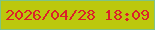 文字の大きさ：1、枠の色：7ec483、背景の色：bcc80d、文字の色：db212a 無料ブログパーツのブログ時計