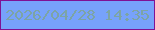 文字の大きさ：3、枠の色：7f1295、背景の色：77a2fb、文字の色：7ca4a5 無料ブログパーツのブログ時計