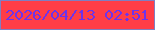文字の大きさ：4、枠の色：7f7ec1、背景の色：ff3d47、文字の色：6e33ea 無料ブログパーツのブログ時計