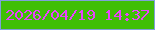 文字の大きさ：1、枠の色：7fa0da、背景の色：3fbf06、文字の色：e943fe 無料ブログパーツのブログ時計