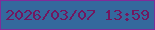 文字の大きさ：5、枠の色：802c99、背景の色：34699d、文字の色：72175f 無料ブログパーツのブログ時計