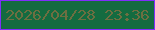 文字の大きさ：1、枠の色：802efa、背景の色：146b40、文字の色：6d6e41 無料ブログパーツのブログ時計