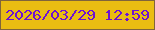 文字の大きさ：4、枠の色：80643b、背景の色：eabd12、文字の色：6e12d2 無料ブログパーツのブログ時計