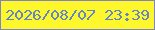 文字の大きさ：5、枠の色：8084c5、背景の色：fdf72c、文字の色：6185c9 無料ブログパーツのブログ時計