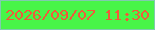 文字の大きさ：4、枠の色：80cbae、背景の色：48f548、文字の色：f05a3a 無料ブログパーツのブログ時計