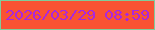 文字の大きさ：2、枠の色：80cc9b、背景の色：fa5233、文字の色：aa27dd 無料ブログパーツのブログ時計
