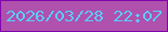 文字の大きさ：3、枠の色：8104ac、背景の色：af51ad、文字の色：5bccfb 無料ブログパーツのブログ時計