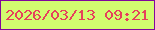 文字の大きさ：1、枠の色：81079d、背景の色：d2fc6f、文字の色：e6405c 無料ブログパーツのブログ時計