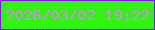 文字の大きさ：3、枠の色：8114e4、背景の色：30f40f、文字の色：d388f5 無料ブログパーツのブログ時計