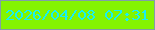 文字の大きさ：3、枠の色：819fa7、背景の色：84f401、文字の色：18f0f3 無料ブログパーツのブログ時計