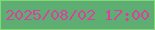 文字の大きさ：5、枠の色：81d973、背景の色：5eae74、文字の色：d7429d 無料ブログパーツのブログ時計