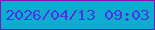 文字の大きさ：2、枠の色：8213b8、背景の色：0eaccf、文字の色：4d32e9 無料ブログパーツのブログ時計
