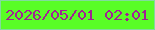 文字の大きさ：1、枠の色：82db9d、背景の色：59fd26、文字の色：a12293 無料ブログパーツのブログ時計