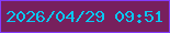 文字の大きさ：4、枠の色：833cff、背景の色：77205d、文字の色：08c8f2 無料ブログパーツのブログ時計