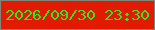 文字の大きさ：5、枠の色：848476、背景の色：e31a02、文字の色：2eea14 無料ブログパーツのブログ時計