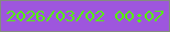 文字の大きさ：1、枠の色：848c7e、背景の色：9e56dd、文字の色：55ef0d 無料ブログパーツのブログ時計