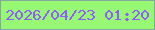 文字の大きさ：4、枠の色：84a89e、背景の色：97f973、文字の色：905bff 無料ブログパーツのブログ時計