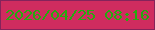 文字の大きさ：2、枠の色：85235b、背景の色：cf2c5f、文字の色：26aa10 無料ブログパーツのブログ時計