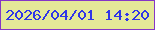 文字の大きさ：2、枠の色：8537c7、背景の色：e4e998、文字の色：2f35e8 無料ブログパーツのブログ時計