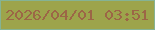 文字の大きさ：3、枠の色：85b394、背景の色：9da44b、文字の色：9c6646 無料ブログパーツのブログ時計