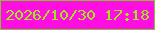 文字の大きさ：2、枠の色：85c12f、背景の色：ff0ee2、文字の色：9fe81c 無料ブログパーツのブログ時計