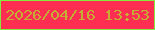 文字の大きさ：2、枠の色：85ec3f、背景の色：fd2e51、文字の色：c7ad34 無料ブログパーツのブログ時計