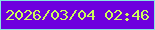 文字の大きさ：1、枠の色：86e5e2、背景の色：6e00de、文字の色：ccfd59 無料ブログパーツのブログ時計