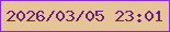 文字の大きさ：5、枠の色：8722fb、背景の色：e6c497、文字の色：672077 無料ブログパーツのブログ時計