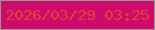 文字の大きさ：5、枠の色：87a190、背景の色：ce0a6d、文字の色：e24336 無料ブログパーツのブログ時計