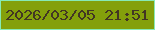 文字の大きさ：5、枠の色：87eab6、背景の色：84a00b、文字の色：423623 無料ブログパーツのブログ時計