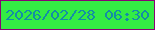 文字の大きさ：1、枠の色：880274、背景の色：34ec44、文字の色：138ea6 無料ブログパーツのブログ時計
