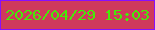 文字の大きさ：5、枠の色：880ffe、背景の色：cf395c、文字の色：46e908 無料ブログパーツのブログ時計