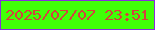 文字の大きさ：3、枠の色：882cde、背景の色：41ff07、文字の色：d5413e 無料ブログパーツのブログ時計