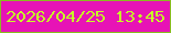 文字の大きさ：2、枠の色：89bb20、背景の色：e713b6、文字の色：c7fc27 無料ブログパーツのブログ時計