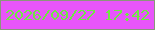 文字の大きさ：5、枠の色：8a967b、背景の色：e855fa、文字の色：6fe744 無料ブログパーツのブログ時計